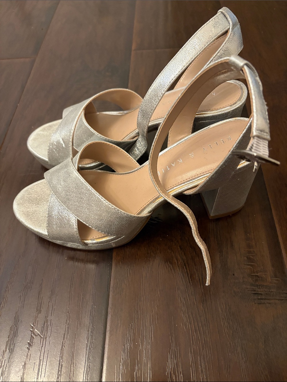 Kelly & Katie Silver Metallic Block Heel Sandals